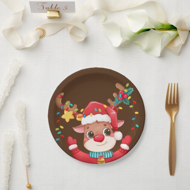 Prato De Papel Rudolph Rena de Nariz Vermelho Natal (Casamento)