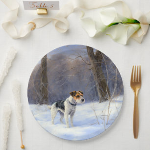 Prato De Papel Russell Terrier Deixe-o nevar no Natal