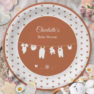 Prato De Papel Rust Hearts Boho Gênero Chá de fraldas neutro