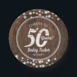 Prato De Papel Rustic 50th Birthday String Lights Festa de aniver<br><div class="desc">Esta rústica placa de festa de aniversário 50ª apresenta luzes de cordas em um fundo de madeira escura. Clique no botão personalizar para obter mais flexibilidade na modificação do texto! Variações deste design, cores adicionais, além de coordenar produtos estão disponíveis em nosso compro, zazzle.com/doodlelulu*. Entre em contato conosco se precisar...</div>
