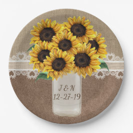 Prato De Papel Rustic Barn Weding Wood Mason Jar Sunflower