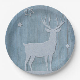 Prato De Papel Rustic Blue Wood Reindet — Natal