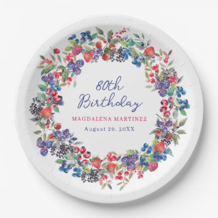 Prato De Papel Rustic Boho Berry Summer 80 Birthday