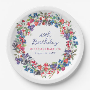 Prato De Papel Rustic Boho Berry Summer aniversário de 40 anos