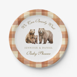 Prato De Papel Rustic Brown Plaid Grizzly Bear Family Baby Shower