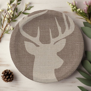 Prato De Papel Rustic Burlap Deer Buck  