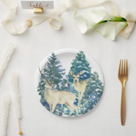 Prato De Papel Rustic Christmas Snowy Forest Deer Decor For Home