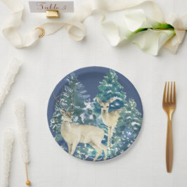 Prato De Papel Rustic Christmas Snowy Forest Deer Decor For Home