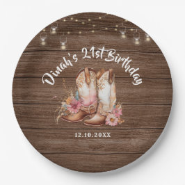 Prato De Papel Rustic Country Boots Cowgirl Aniversário