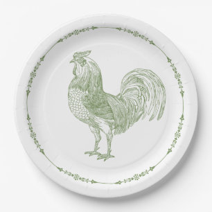 Prato De Papel Rustic Country Rooster Sage Green