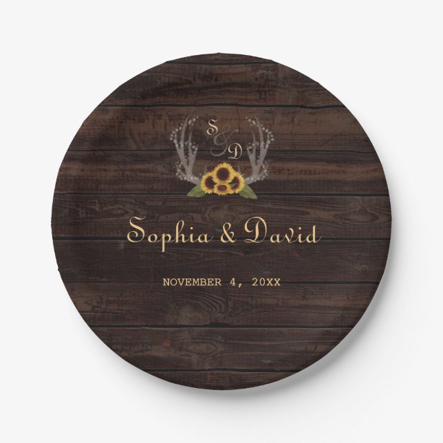 Prato De Papel Rustic Country Sunflower Casamento (Frente)