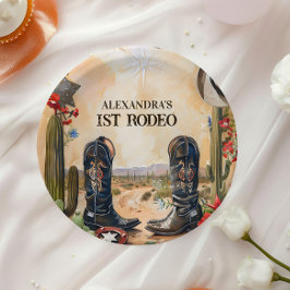 Prato De Papel Rustic Cowboy 1st Rodeo Birthday
