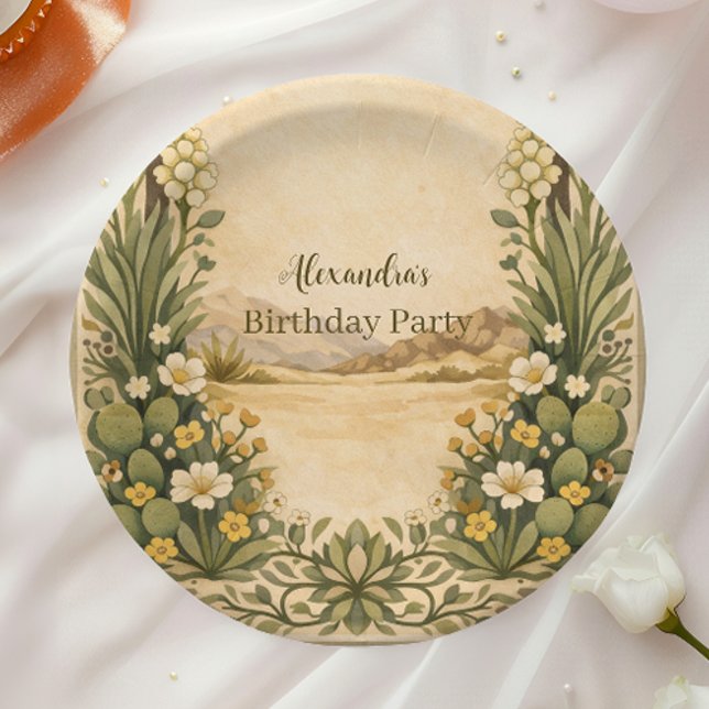 Prato De Papel Rustic Desert Botanicals Birthday (Criador carregado)