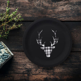 Prato De Papel Rustic Elegant Plaid Deer Christmas Paper Plates