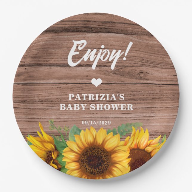 Prato De Papel Rustic Fall Sunflower | Baby Shower (Frente)