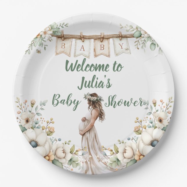 Prato De Papel Rustic Floral Baby Shower  (Frente)