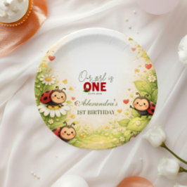 Prato De Papel Rustic Floral Lady Bug 1st Birthday