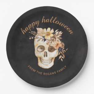 Prato De Papel Rustic Floral Skull Halloween