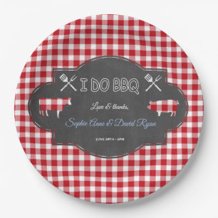 Prato De Papel Rustic Gingham Chalk I Do CHURRASCO