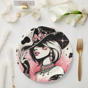 Prato De Papel Rustic Glam Cowgirl Pink Sparkle Cowhide Aniversár