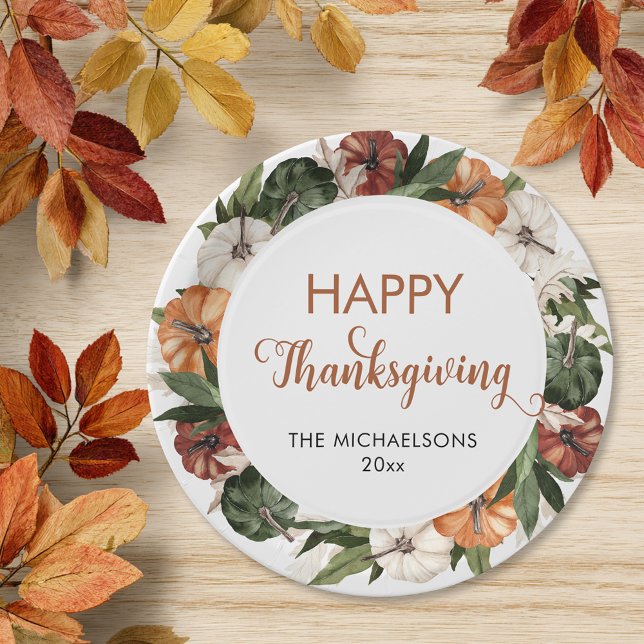 Prato De Papel Rustic Happy Graças Pumpkin (Rustic Happy Thanksgiving Pumpkin Paper Plates)