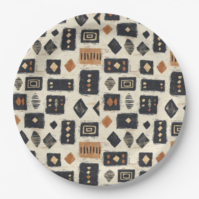 Prato De Papel Rustic Mudcloth Geometric Pattern (2) (Frente)