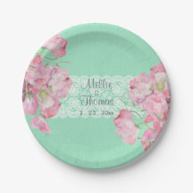 Rustic Pink Floral no Casamento Mint Green Burlap