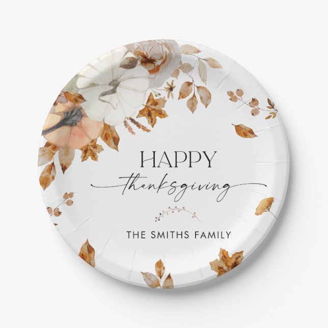 Prato De Papel Rustic Pumpkins Thanksgiving Dinner Paper Plate  (Frente)