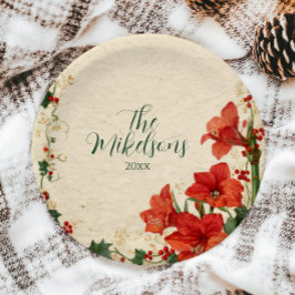 Prato De Papel Rustic Red Amaryllis Natal