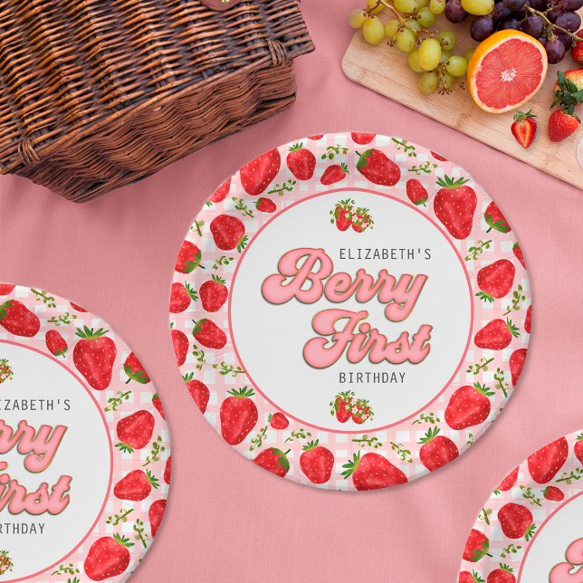 Prato De Papel Rustic Red Strawberry Patterna Girl Berry Primeiro (Criador carregado)