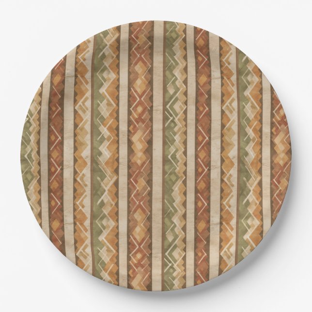Prato De Papel Rustic Southwestern Stripe Pattern (7) (Frente)