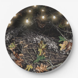 Prato De Papel Rustic + String Lights Hunting Camo Party Plates