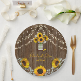 Prato De Papel Rustic Sunflower e Mason Jar Wedding