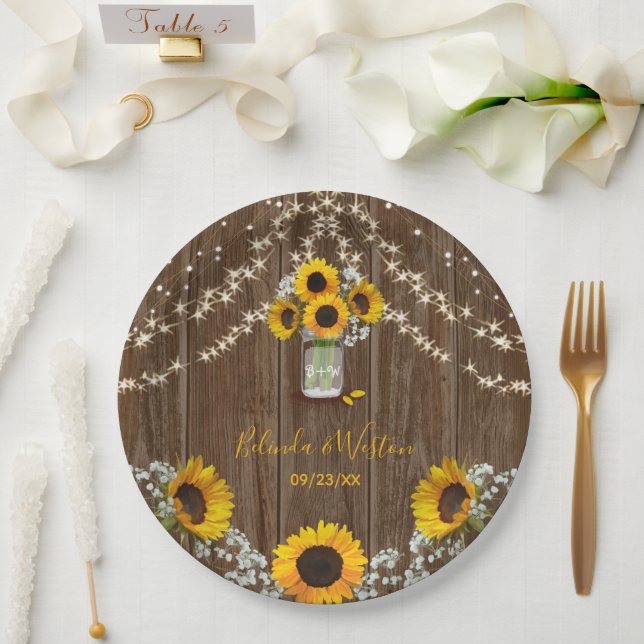 Prato De Papel Rustic Sunflower e Mason Jar Wedding (Casamento)