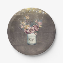 Prato De Papel Rustic Vintage Mauve e Floral Dourada Mason Jar