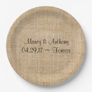 Prato De Papel Rustic Wedding Burlap Personalizado Data