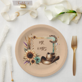 Prato De Papel Rustic Western Mr & Mrs Party Plates