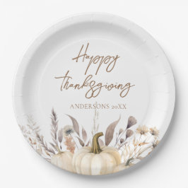 Prato De Papel Rustic White Pumpkin Thanksgiving