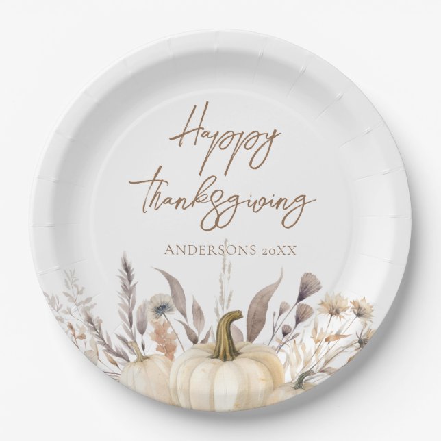 Prato De Papel Rustic White Pumpkin Thanksgiving (Frente)