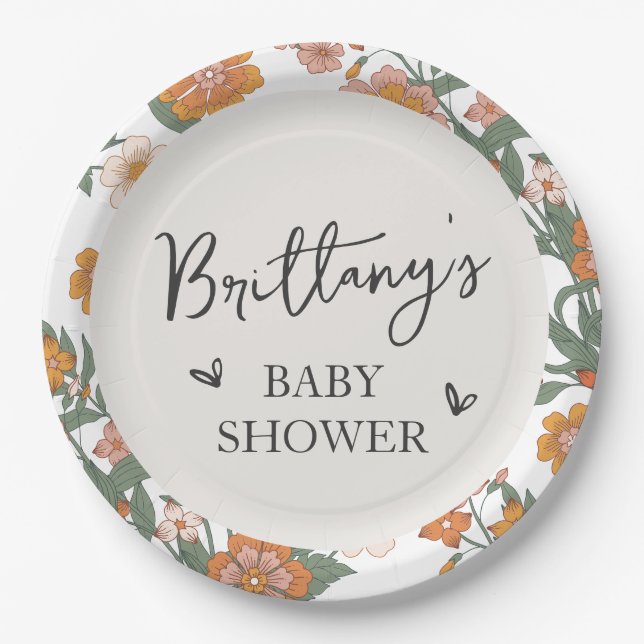 Prato De Papel Rustic Wildflower Gênero Chá de fraldas neutro (Frente)