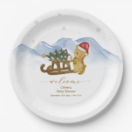Prato De Papel Rustic Winter Sleigh Bear Baby Shower Welcome