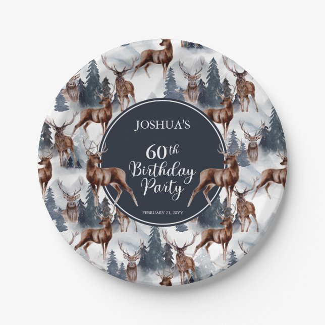 Prato De Papel Rustic Woodsy Deer | Floresta 60.a Festa de aniver (Frente)
