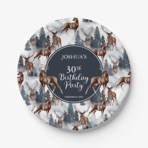 Prato De Papel Rustic Woodsy Deer Forest aniversário de 30 ano