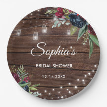Rústica Madeira Borgonha Luzes Florais Bridal