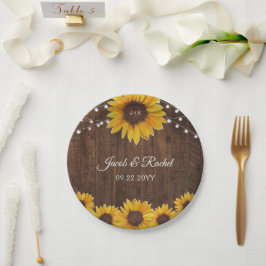 Prato De Papel Rústicos Girassóis Cordas Luzes Chá de panela Made