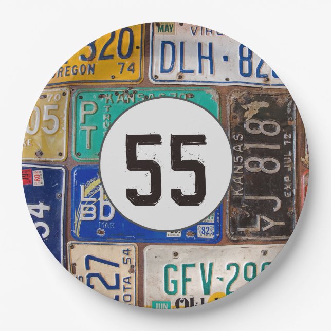 Prato De Papel Rusty License Plate 55º Aniversário (Frente)