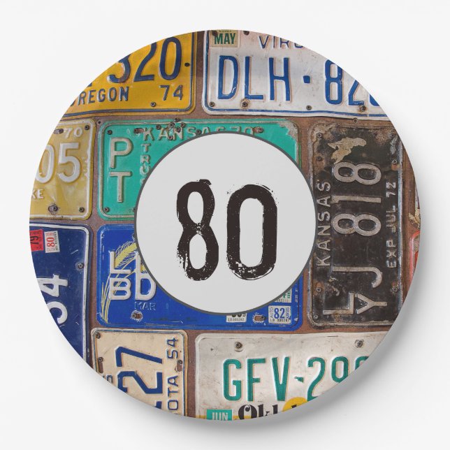 Prato De Papel Rusty License Plate 80 Birthday (Frente)