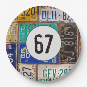 Prato De Papel Rusty License Plates 67º aniversário