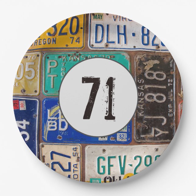 Prato De Papel Rusty License Plates 71 rua Aniversário (Frente)