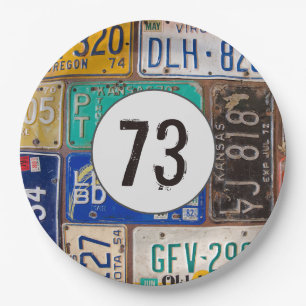 Prato De Papel Rusty License Plates 73º Aniversário